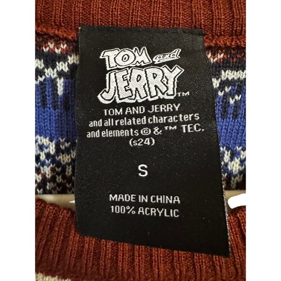 Tom & Jerry Sweater Fair Isle Cartoon Knit Pullover Unisex (S) Retro Sweater - Picture 3 of 5